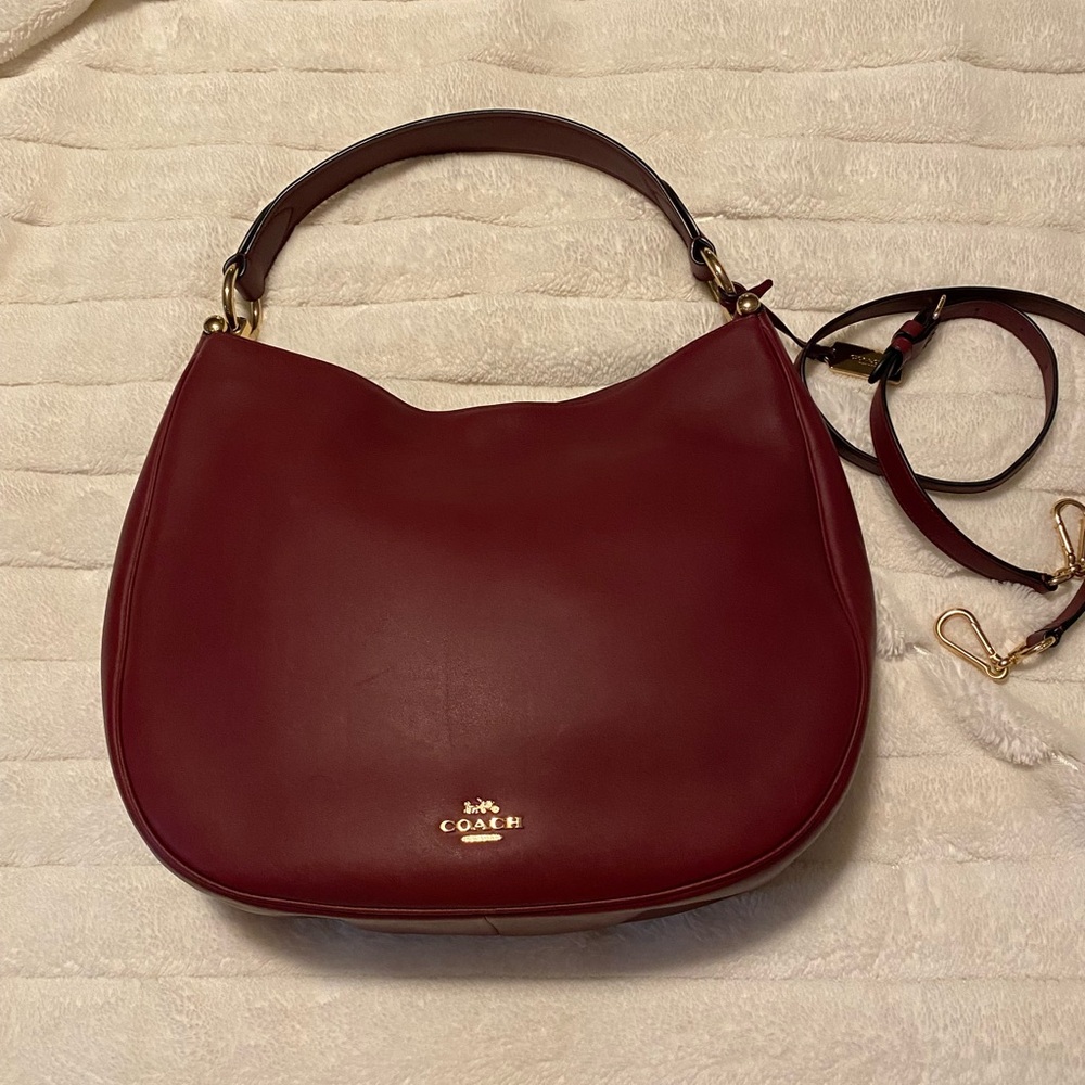 Coach Deep Red Leather Mae hobo Shoulder Bag